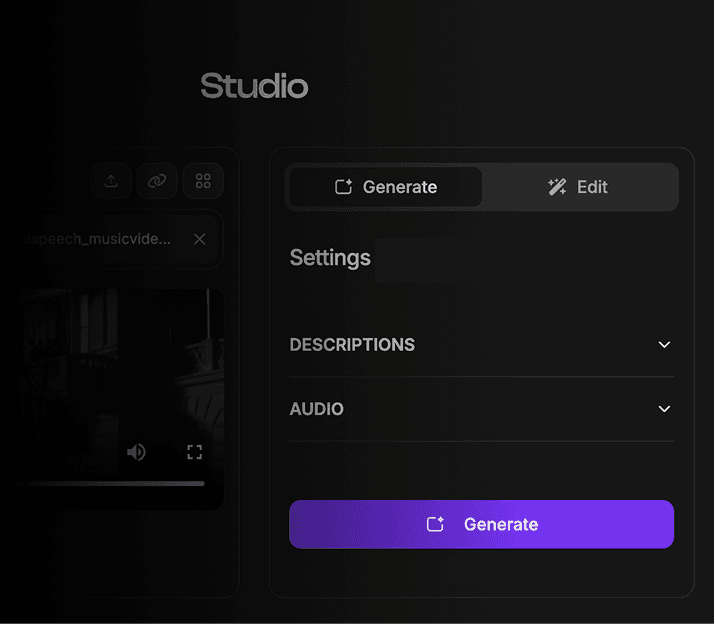 ViddyScribe dashboard interface showing project management