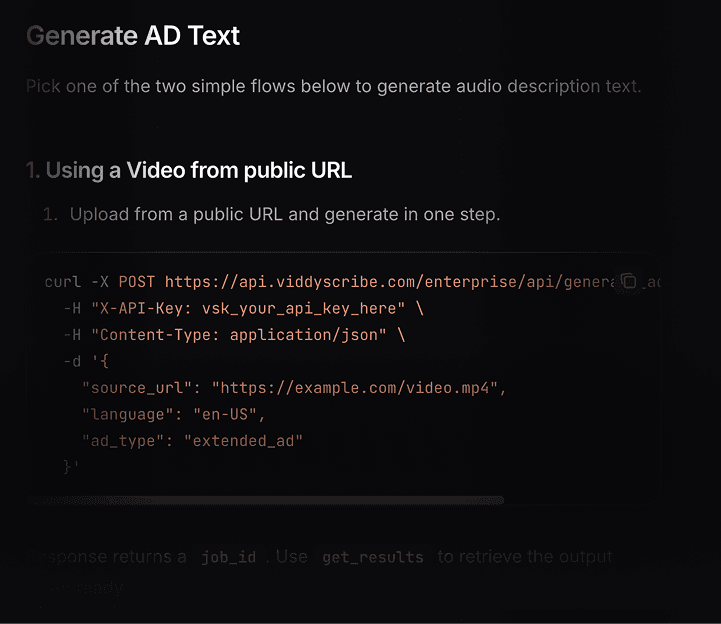 API integration interface and documentation