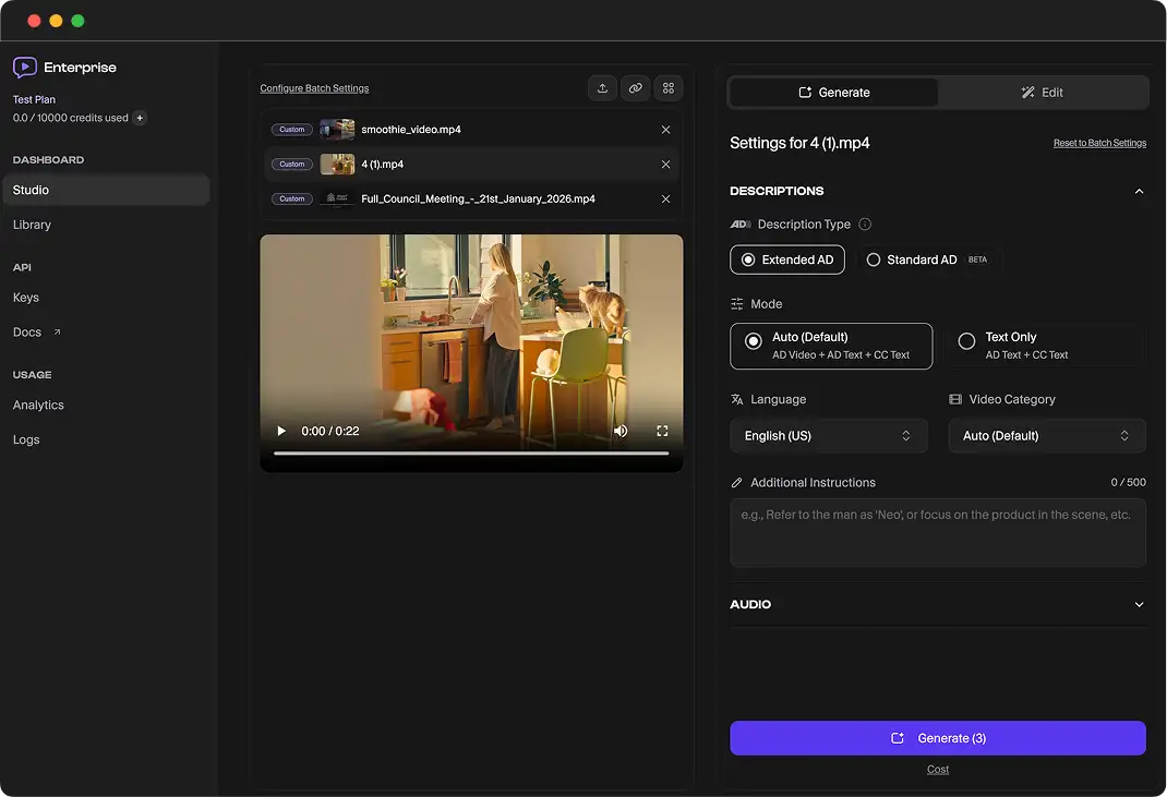 Generate descriptions in ViddyScribe