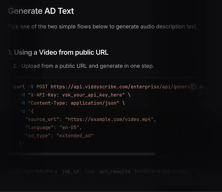 API integration interface and documentation
